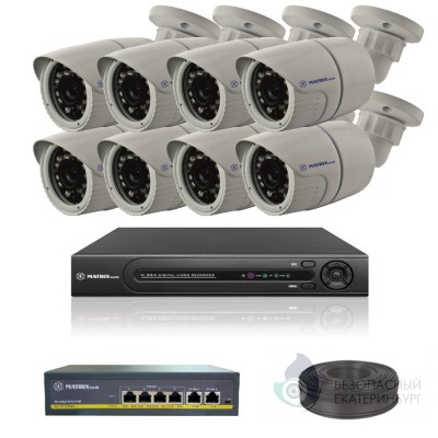 Комплект видеонаблюдения на 8 уличных IP камеры 2 Мп